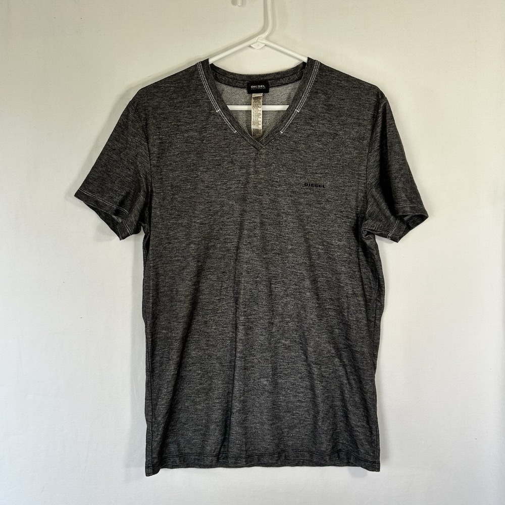 DIESEL Men's V-Neck T-Shirt Charcoal Heather Gray Contrast Stitch Best Fit L